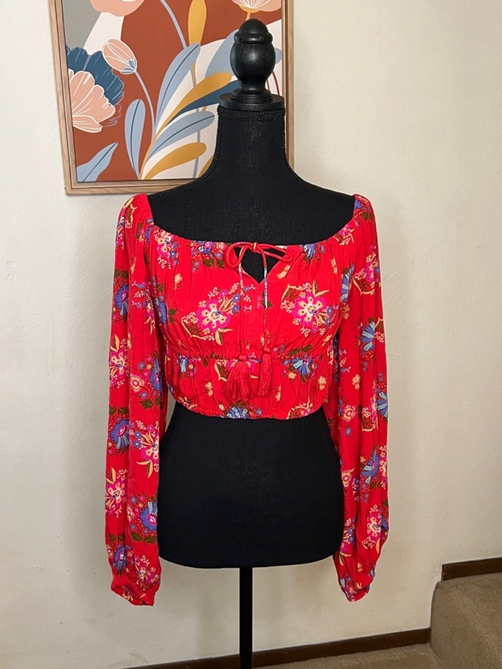 Spell Solstice Cropped Blouse in Salsa Size M